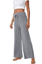 Load image into Gallery viewer, YOSOFT Women&#39;s Bamboo Lounge Wide Leg Pants Stretchy Casual Bottoms Soft Pajama Pant Plus Size Pants for Women S-4X, Heather Grey Stripe, Medium
