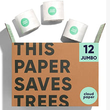 Load image into Gallery viewer, Cloud Paper Bamboo Toilet Paper - 12 Rolls of Eco Friendly Toilet Paper, 3-ply, 300 sheets per roll - Soft and strong, FSC-certified, Totally Chlorine-Free, Plastic-Free, Vegan
