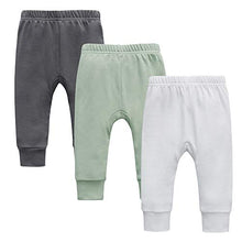 Load image into Gallery viewer, Baby Girls Pull-on Pants, Unisex Organic Cotton Jogger Pants, Toddler Leggings, 3-Pack Crawling Pants(12-18 Months, Green/Gray/White)
