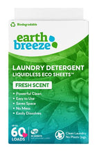 Load image into Gallery viewer, Earth Breeze Laundry Detergent Sheets - Fresh Scent - No Plastic Jug (60 Loads) 30 Sheets, Liquidless Technology…
