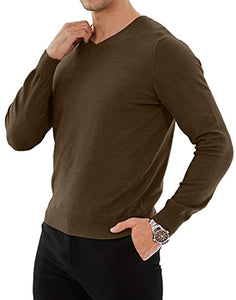 YTD Men's Casual Slim Fit V-Neck Pullover Long Sleeve Knitted Pullover Sweaters XL Brown