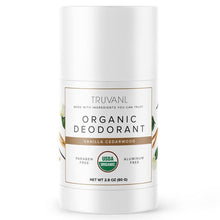 Load image into Gallery viewer, Truvani Organic Aluminum Free Deodorant - USDA Organic Deodorant for Women and Men - Paraben Free, Non GMO - Cedarwood Vanilla, 2.8 oz (1 pack)
