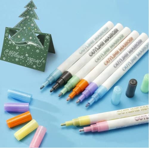Terrain-hill Outline Marker Set - 8 Colors Double Line Markers Outline Pens Eco-friendly, Brown-atto Outline Marker Set, Super Squiggles Outline Markers for Doodling, Drawing and Card Making (1 SET)
