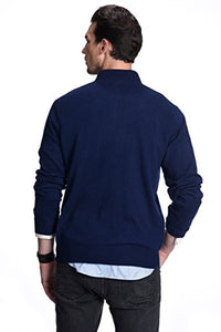 State Cashmere Half Zip Mock Neck Sweater - Long Sleeve Pullover for Men Made with 100% Pure Cashmere Sourced from Inner Mongolia Goats - Soft, Lightweight & Versatile - (Navy, Small)
