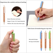 Load image into Gallery viewer, Hamurubi Eco-Friendly Ballpoint Pens 1.0mm Fine Ink Refills Retractable Writing Pens Sustainable Cork &amp; Wheat Straw Green Office Back to School Supplies…
