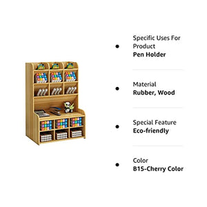 Wooden Desk Organizer, Large Capacity DIY Pen Holder Storage Box Desktop Stationary Storage Rack, Pen Organizer Caddies for Office, Home and School Supplies (B15-Cherry Color)