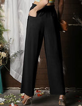 Load image into Gallery viewer, DOUBLJU Women&#39;s Casual Elastic Waist Comfy Wide Leg Linen Pants with Pockets Black Medium
