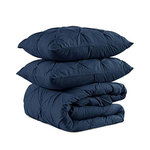 100% Organic Cotton King Navy Comforter Set - 3 Piece Down Alternative Bedding Set, Pinch Pleat Quilted Duvet Insert, All - Season Ultra Soft Warm Comforter ( 1 Comforter , 2 Pillow Shams) - Navy