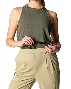 Hemp Black Women's Highline Cropped Pleated Pant in Active Stretch Fabric with Hemp-Infused Pockets (Khaki, M)