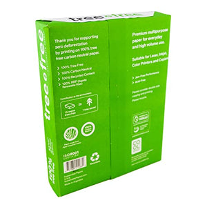 Tree Free Copy Paper, 20 LB, 8.5" x 11", 92 Bright, 100% Tree Free Carbon Neutral Acid Free, Made from Sugarcane Waste Fiber (500/Ream)