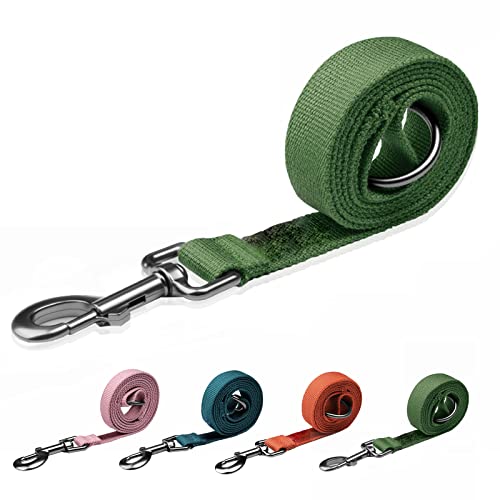 Pawhuggies Olive Green 4 FT Soft Natural Bamboo Fabric Dog Leash, Strong Durable, Handle with an O-Ring, for Small Medium Large Dogs, 3 Different Widths