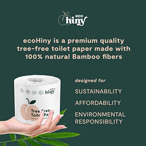 ecoHiny Premium & Soft Bamboo Toilet Paper | 12 Mega Rolls, 3 PLY & 350 Sheets | FSC Certified, Flushable, Septic Safe & BPA Free | Eco Friendly & Tree Free Toilet Tissues | Plastic Free Packaging