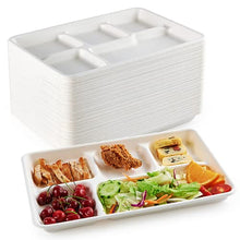 Load image into Gallery viewer, ECOLipak 100% Compostable 5 Compartment Plates , 100 Pack Disposable Compartment Paper Plates, 12.5*8.6 inch Biodegradable Sugarcane Plates, Eco-Friendly School Lunch Trays
