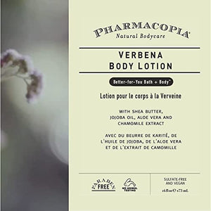 Pharmacopia Verbena Body Lotion – Hydrating Aromatherapy Cream with Natural Plant Based & Organic Ingredients – Vegan, Cruelty Free, No Parabens or Sulfates, 16oz
