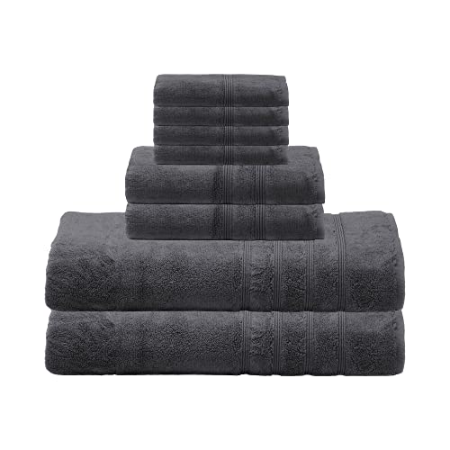 Mosobam 700 GSM Luxury Bamboo Viscose 8pc Extra Large Bathroom Set, Charcoal Grey, 2 Bath Towels Sheets 35X70 2 Hand Towels 16X30 4 Face Washcloths 13X13, Turkish Towel Sets, Quick Dry, Dark Gray