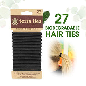 Biodegradable Elastic Hair Ties for Women & Men - Organic No Crease Black Hair Tie Ponytail Holders and Hairties for Buns - Plastic Free Hairbands for Women and Mens Hair - 5mm (27 count)