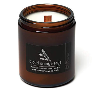 Crackling Wood Wick Candle Handcrafted with Organic Coconut Wax and Essential Oils (Blood Orange Sage, Standard 8 oz)