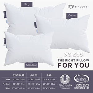 Lincove Cloud Natural Canadian White Down Luxury Sleeping Pillow - 625 Fill Power, 500 Thread Count Cotton Shell, Made in Canada, Standard - Medium, 2 Pack
