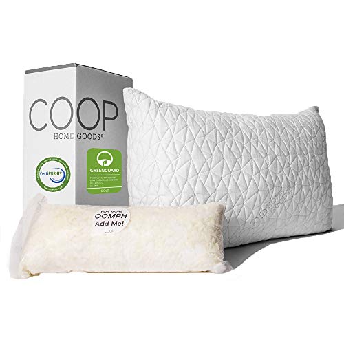 Coop Home Goods - Premium Adjustable Loft Pillow - Hypoallergenic Cross-Cut Memory Foam Fill - Lulltra Washable Cover from Bamboo Derived Rayon - CertiPUR-US/GREENGUARD Gold Certified - Queen