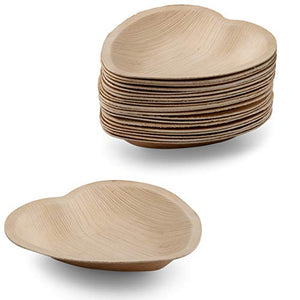 Natural Biodegradable Palm Leaf Bowl - Pack of 20, Soak Free 100% Compostable like bamboo better than paper (Heart 5 inch)