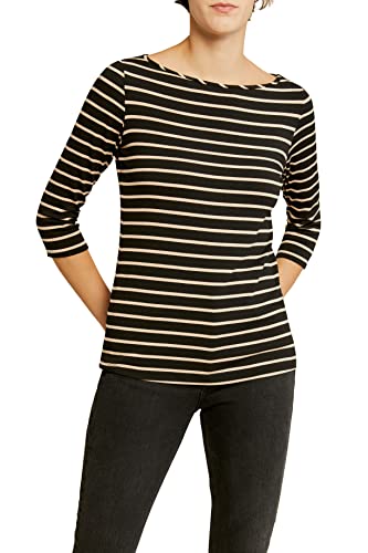 Amour Vert Francoise 3/4 Sleeve Dream Knit Premium & Eco-Friendly Tee, Comfortable Womens Top, Striped Shirts for Women, Dressy Shirt, Black and Rose