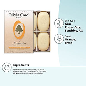Olivia Care Bath & Body Bar Mandarin Soap 4 Pack Gift Box Organic, Vegan & Natural Contains Olive Oil Repairs, Hydrates, Moisturizes & Deep Cleans Good for Sensitive Dry Skin Made in USA