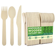 Load image into Gallery viewer, LotFancy Disposable Wooden Cutlery Set, Pack of 200 (100 Forks, 50 Spoons, 50 Knives) Biodegradable Compostable Utensils, Eco-Friendly Recyclable Flatware
