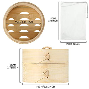 Natural Bamboo Soap Bar Holder with Lid Soap Dish Drain Foaming Net Shampoo Container Soaps Bar Box Wood Soap Tray Soap Saver Handmade Soap Case for Bathroom Shower Kitchen (4 Pieces,3.9 Inch)