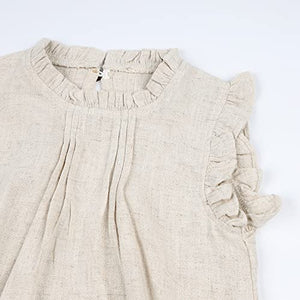 HOOLCHEAN Baby Girls Cotton Linen Plain Ruffles Sleeveless Bodysuits(Linen, 66: 3-6 Months)