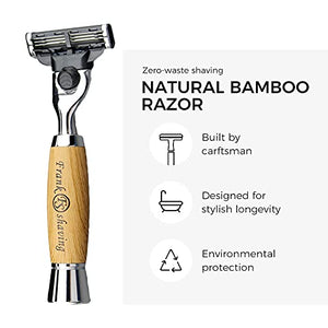 Frank FS shaving Manual Razor, 3 Blade Razor with Natural Bamboo Handle,Unisex Sustainable Razor Diamond Wood Grain Pattern Handle Shaving Razor