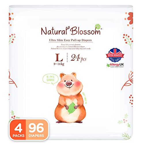 Natural Blossom Easy Pull-up Diaper Pants | Size (4) 2T-3T (20-31 lbs) | 96 Count (24ea*4packs) | Vegan - Super Soft - Hypoallergenic - Ultra-Slim