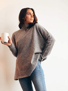 State Cashmere Oversized Turtleneck Tunic Sweater - Long Sleeve Pullover for Women Made w/ 100% Pure Cashmere Sourced from Inner Mongolia Goats - Lightweight & Versatile - (Pale Charcoal, Medium)