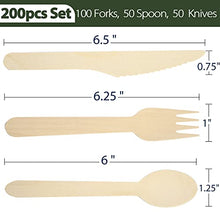 Load image into Gallery viewer, LotFancy Disposable Wooden Cutlery Set, Pack of 200 (100 Forks, 50 Spoons, 50 Knives) Biodegradable Compostable Utensils, Eco-Friendly Recyclable Flatware
