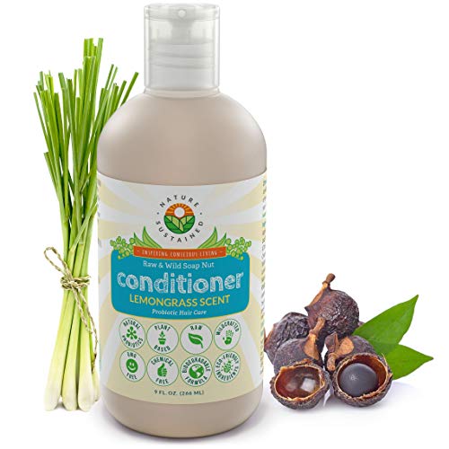 Nature Sustained Organic Conditioner - Hypoallergenic, Chemical-Free, Sulfate Free Natural Conditioner for Dry or Damaged Hair, Raw Probiotic Hydrating Soapberry Formula, 9oz, Lemongrass