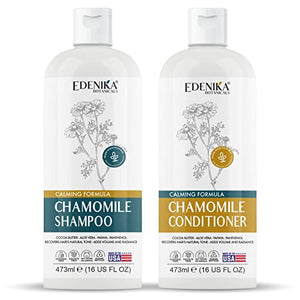 Edenika Botanicals Chamomile Shampoo and Conditioner Set, Calming Formula with Certified Organic and Natural Ingredients Intense Nourishment Makes Hair Feel Soft and Smooth 16oz Each