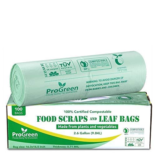 ProGreen 100% Compostable Bags 2.6 Gallon, Extra Thick 0.71 Mil