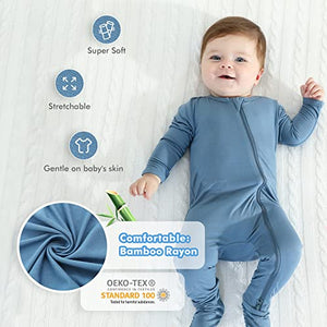 HAPIU Bamboo Baby Footed Pajama, 2-Pack, Light Heather Grey&Moonlight Blue, 6-12 Months