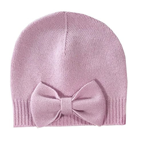 Girl's Cashmere Hat with Handmade Bow Detail (Pink, 4T-6y)