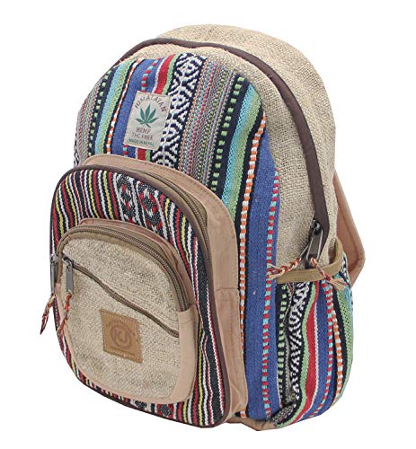 KayJayStyles Small Lightweight Daypack Backpack Handmade Himalayan Hemp Travel, Hiking, Purse for Men, Women & Girls