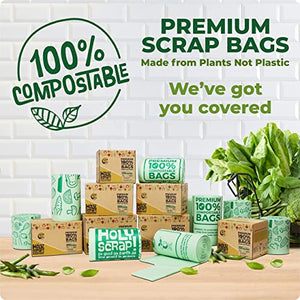 Holy Scrap! Compostable Trash Bags Small - Pack of 100 - Kitchen Compost Bags 2.6 Gallon Trash Bags - Compost Biodegradable Bags 1-3 Gallon Countertop Garbage Bin - Bathroom Bio Mini Trash Can Liners