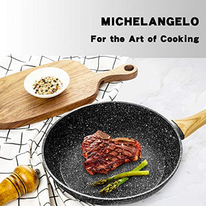 MICHELANGELO 10 Inch Frying Pan with Lid, Nonstick Frying Pan with Lid, Frying Pan with 100% APEO & PFOA-Free Stone-Derived Non-Stick Coating, Nonstick Granite Skillets, Induction Compatible