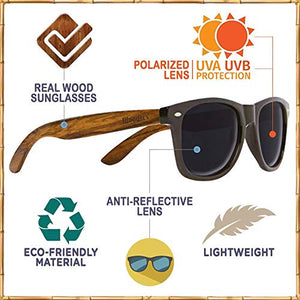 WOODIES Walnut Wood Sunglasses with Dark Polarized Lenses 100% UVA/UVB Ray Protection for Men and Women