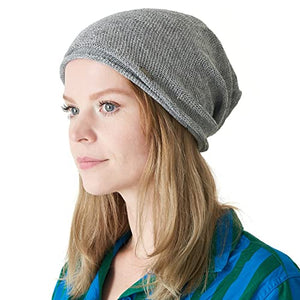 CHARM Linen Beanie Hat for Summer - Mens Slouchy Beanie Womens Baggy Knit Cap Cooling Hat Gray