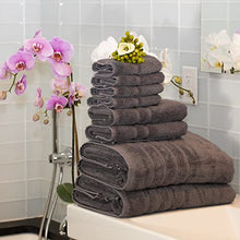 Load image into Gallery viewer, Mosobam 700 GSM Luxury Bamboo Viscose 8pc Extra Large Bathroom Set, Charcoal Grey, 2 Bath Towels Sheets 35X70 2 Hand Towels 16X30 4 Face Washcloths 13X13, Turkish Towel Sets, Quick Dry, Dark Gray
