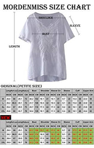 Mordenmiss Women's Embroidered Blouse Tunic V-Neck Linen Tops Short Sleeve Hi-Low Hem Shirt for Petite (XXL, Style 2-White)