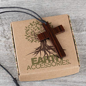 Earth Accessories Adjustable Cross Necklace for Women or Men - Large Cross or Crucifix Pendant with Organic Wood
