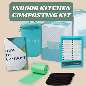 Compost Tumbler, Teal Kitchen Compost Bin Countertop, Indoor Compost Bin Kitchen, Compost Bucket Kitchen, Compost Bins, Compost Caddy, Counter Food Composter for Kitchen, Turquoise Compost Pail