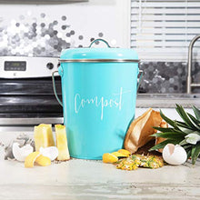 Load image into Gallery viewer, Compost Tumbler, Teal Kitchen Compost Bin Countertop, Indoor Compost Bin Kitchen, Compost Bucket Kitchen, Compost Bins, Compost Caddy, Counter Food Composter for Kitchen, Turquoise Compost Pail

