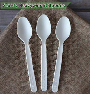 GreenWorks 100% Compostable CPLA Spoons,100 Count 7" Heavyweight Disposable Biodegradable Bio-based Plastic Cutlery Spoons