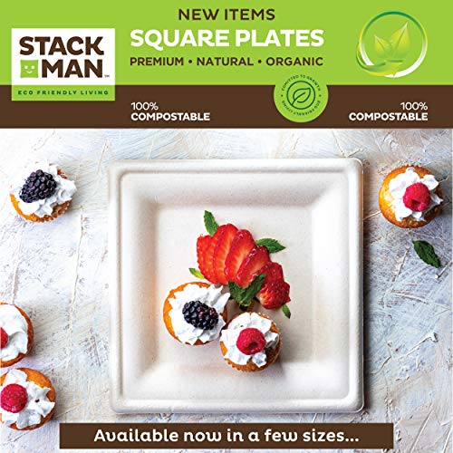 100% Compostable 9 Inch Heavy-Duty Paper Plates 125 Pack Eco-Friendly  Disposable Sugarcane Plates